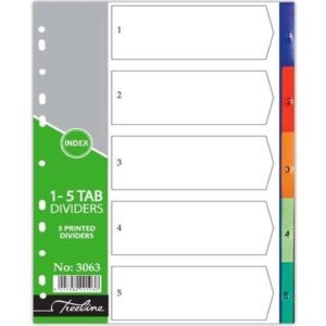 75* A4 Index 1-5 Tab Rainbow PVC Divider Printed