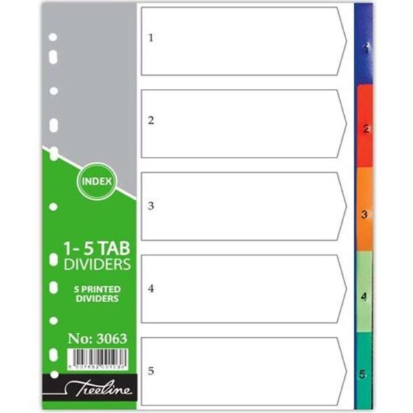75* A4 Index 1-5 Tab Rainbow PVC Divider Printed