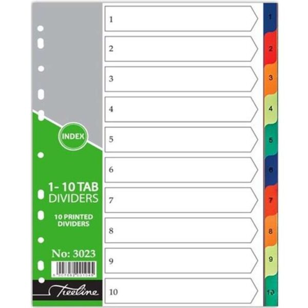 A4 Index 1-10 Tab Rainbow PVC Divider Printed