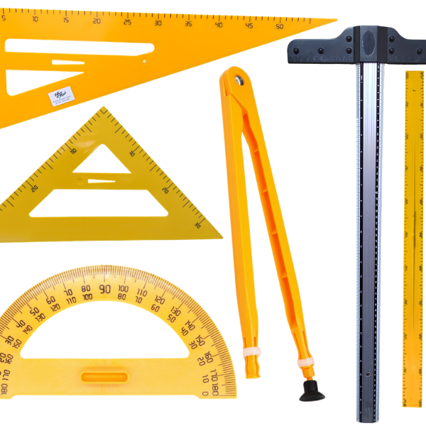 Chalkboard Instrument Full Set ( Protractor, 45 & 60 Deg Set Sq, T Square, 1 Meter Ruler, Compass)