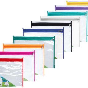 87* A4 PVC Book Bag with Zip 250 Micron Assorted Colours